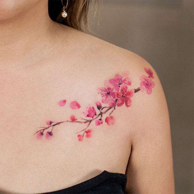 Cherry Blossom Branch For Shoulder Cherryblossom Tattoo Designs And Meanings Flower Tattoo