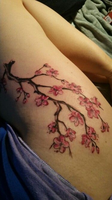 Cherry Blossom Tattoos On Thigh