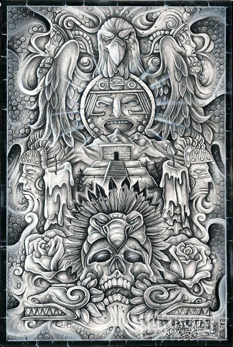 Chicano Arte Chicano Art Aztec Drawing Lowrider Art