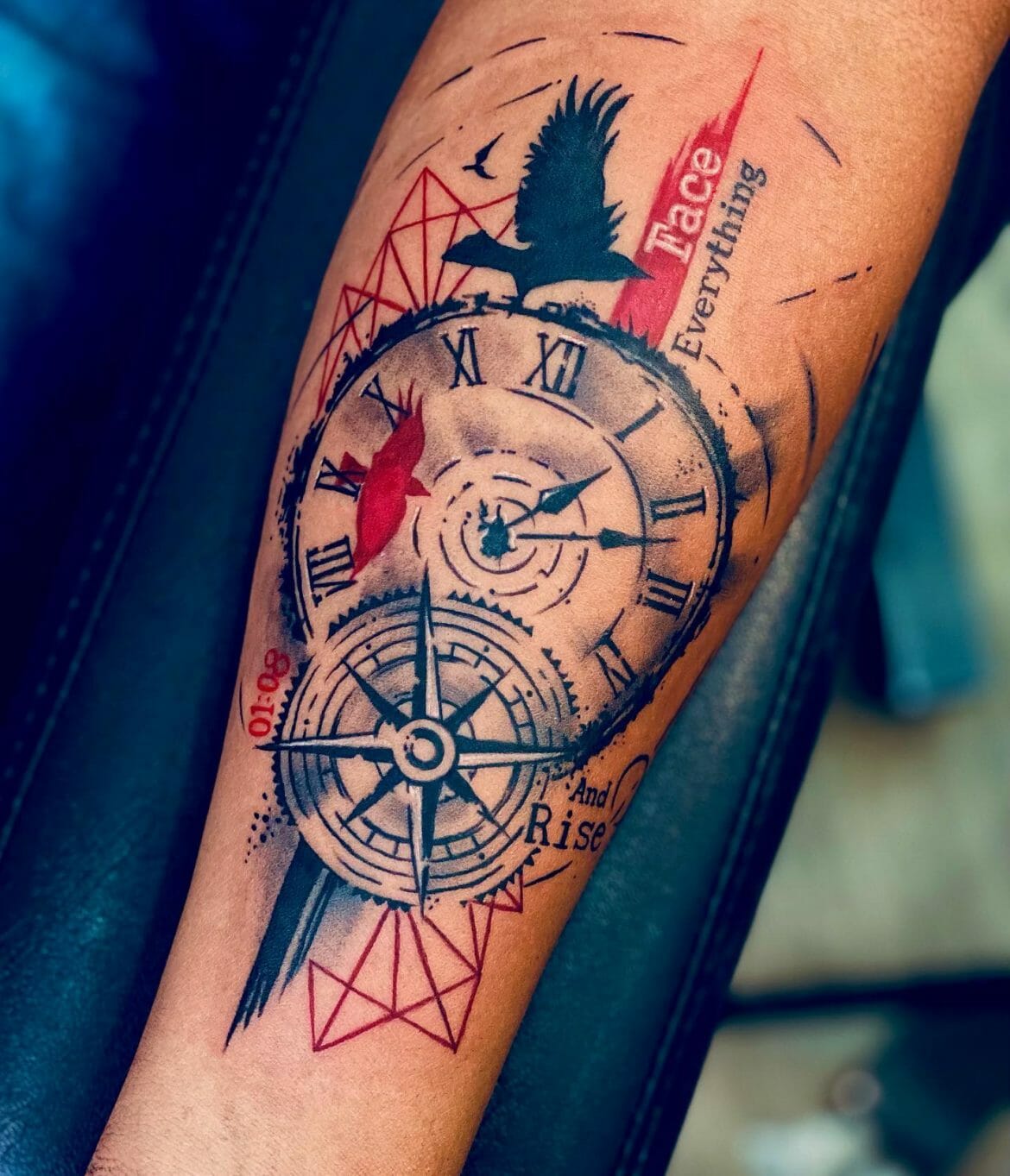 Clock and Compass Tattoo: Navigate Your Life's Journey