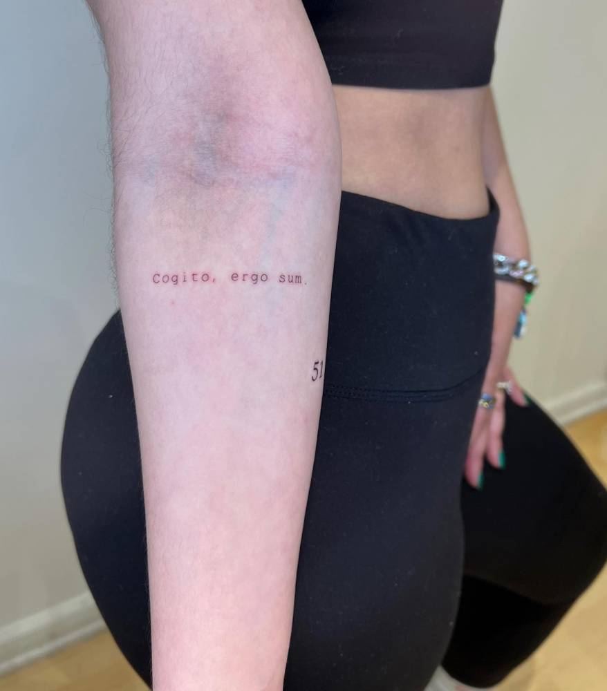 Cogito Ergo Sum Lettering Tattoo On The Inner