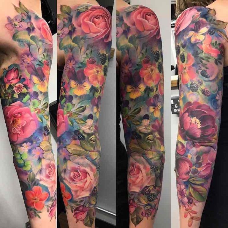 Color Flower Half Sleeve Tattoo Forearm Sleeve Tattoo Cool Half