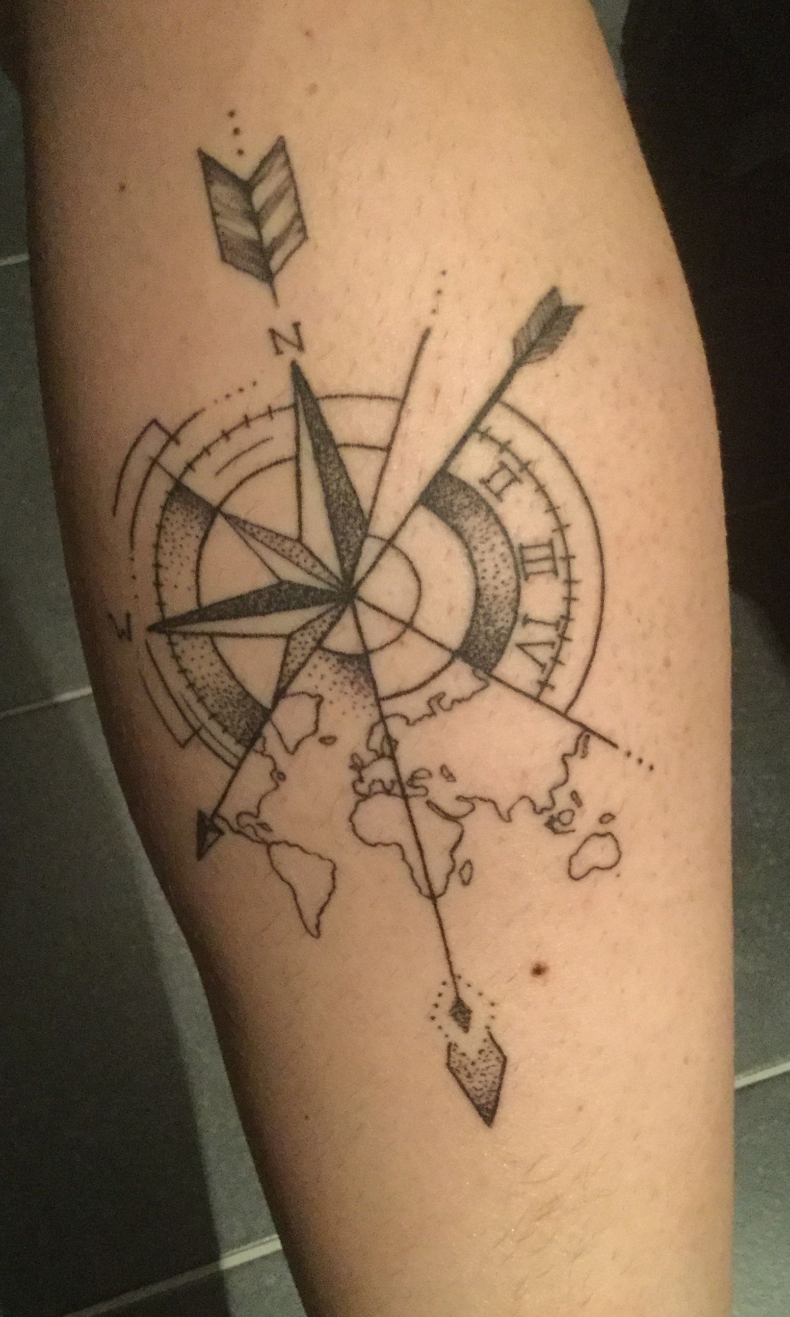 Compass Clock Map Tattoo