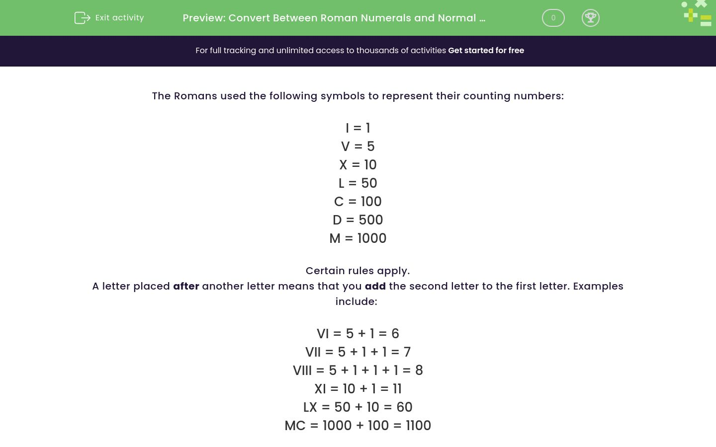 Convert Between Roman Numerals And Normal Numbers Worksheet Edplace