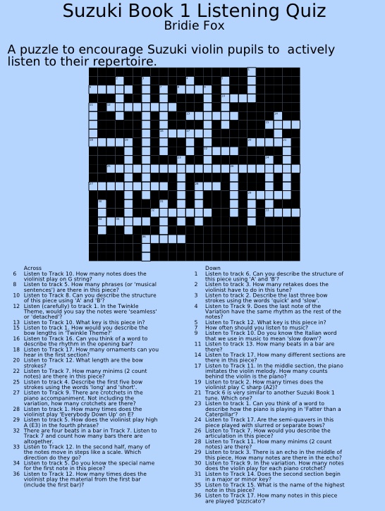 Cool Suzuki Book 1 Crossword Puzzle Teaching Music