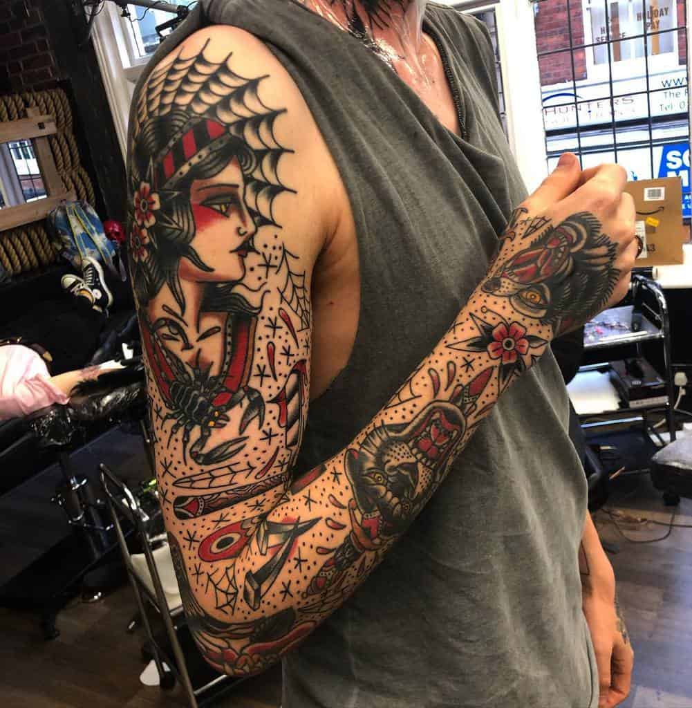 Cool Traditional Traditional Tattoo Tattoo Sleeve Filler