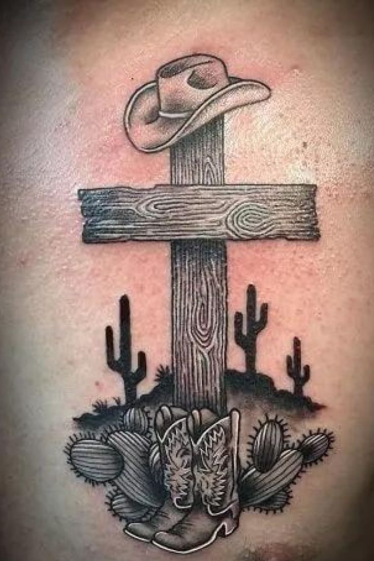 Cowboy Hat Cross Tattoo