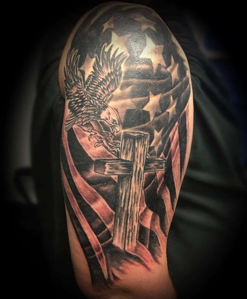 Cross And American Flag Tattoo Ideas Tattoos Eagle Tattoos Color