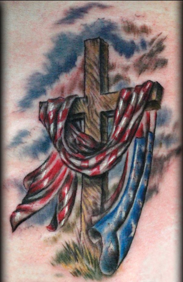 7 Stunning Cross Tattoos with American Flag Design Ideas