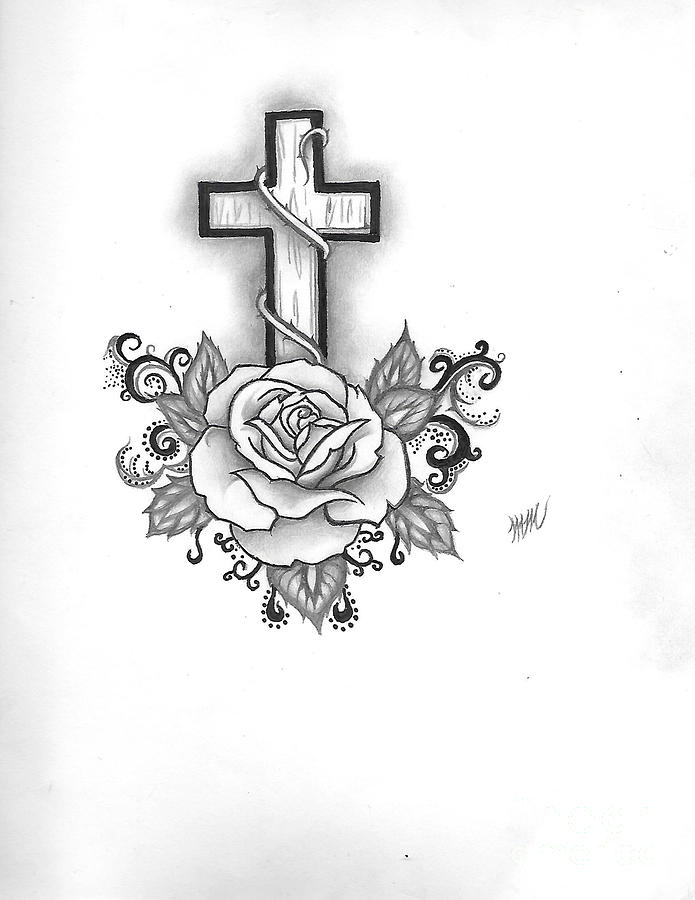 Cross With A Rose Drawing At Paintingvalley Com Explore Collection Of