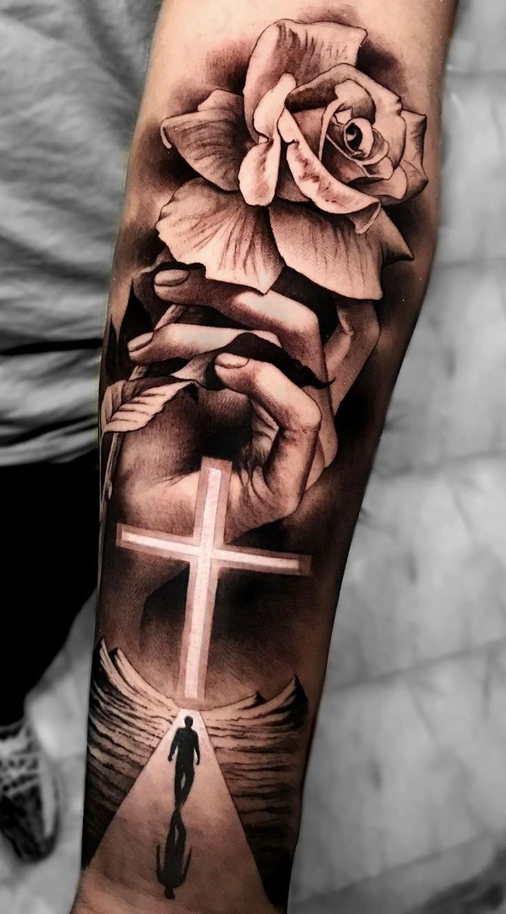 Cross With Roses Forearm Tattoo Orientfrau