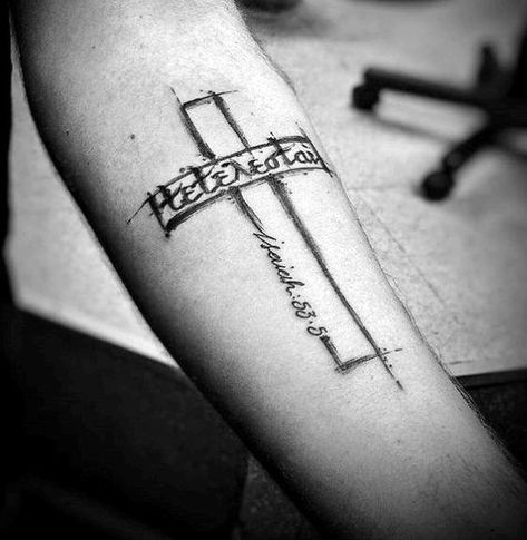 Cross With Verse Tattoo