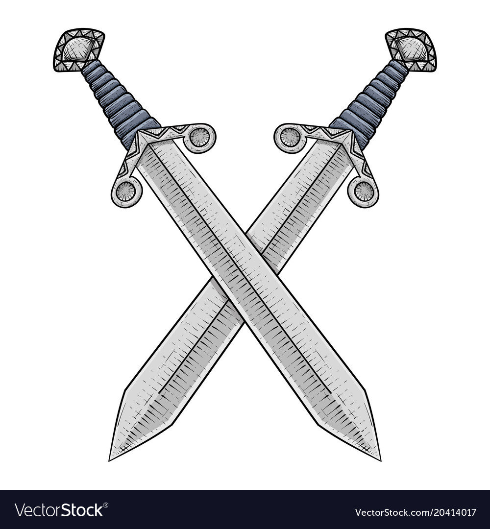 Crossed Swords Hand Drawn Sketch Royalty Free Vector Image