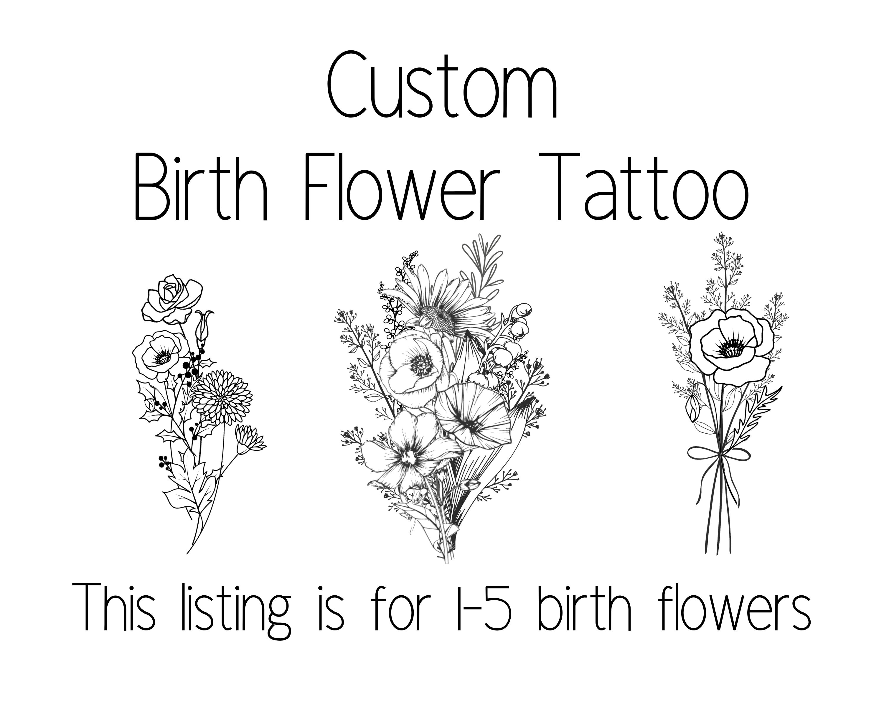 Custom Birth Month Flower Name Tattoo Design Floral Bouquet Etsy Canada