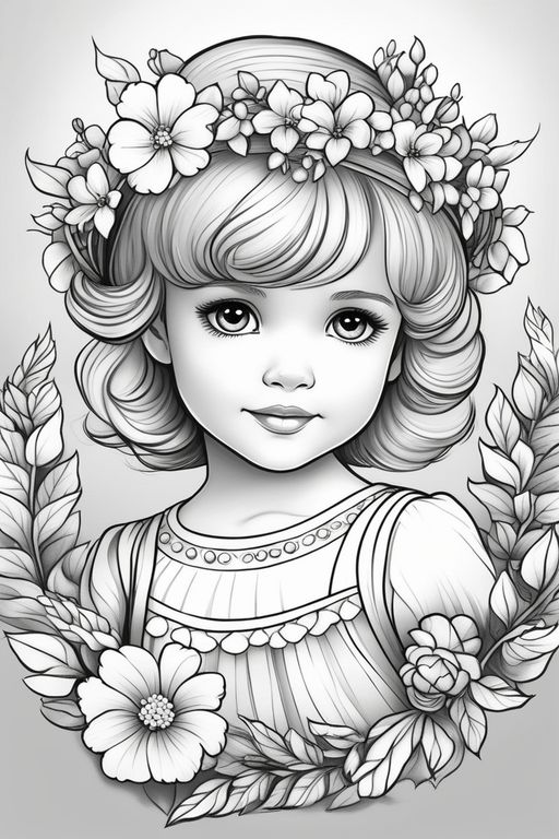 Cute Little Flower Girl Gray Scale Coloring Page Nel 2024 Disegni