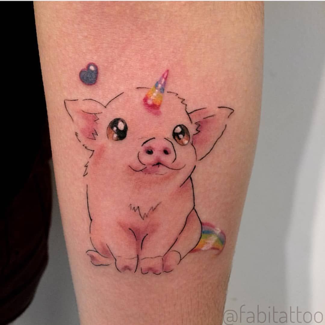 Cute Pig Tattoo Placed On The Bicep