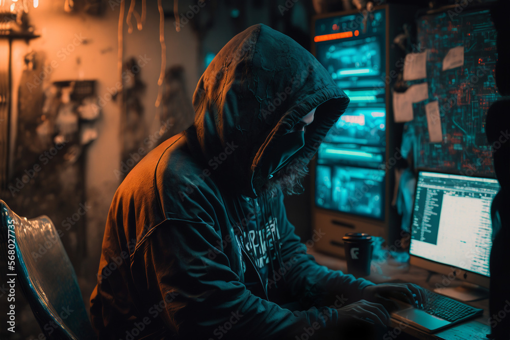 Cyber Security Hacker With A Hoodie Hiding Face Computer Technology