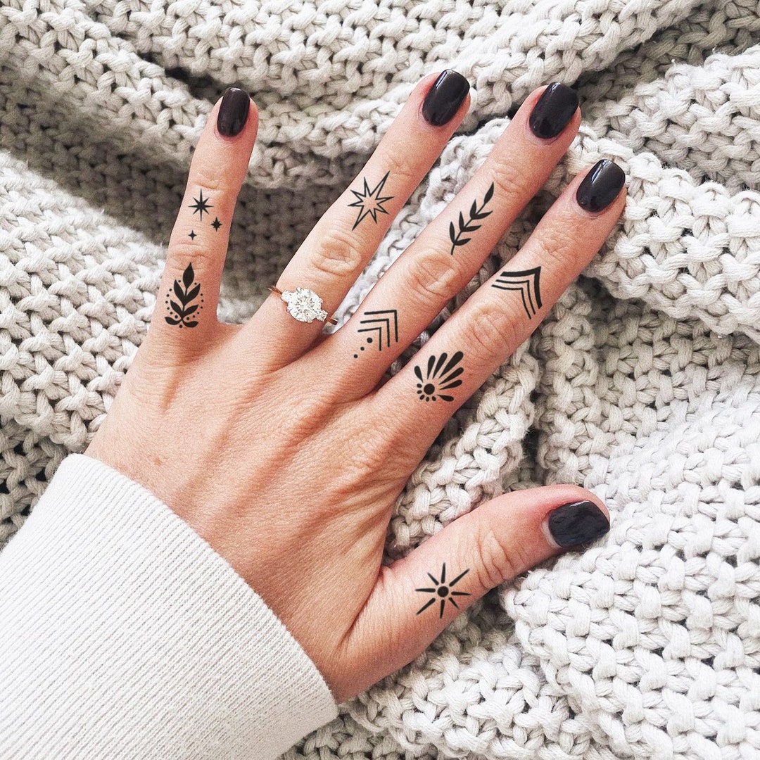 Dainty Finger Tattoo Set Girly Finger Tattoos Knuckle Etsy Australia