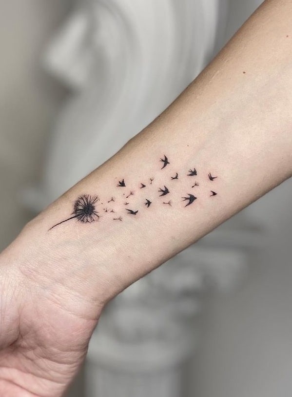 Dandelion Bird Tattoo By Marilia Pontes Wrist Tattoo Cover Up