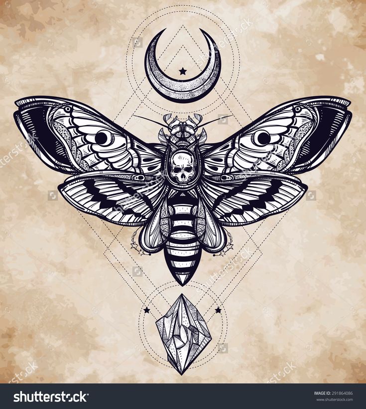 Deaths Head Hawk Moth With Moons And Stones Design Tattoo Art