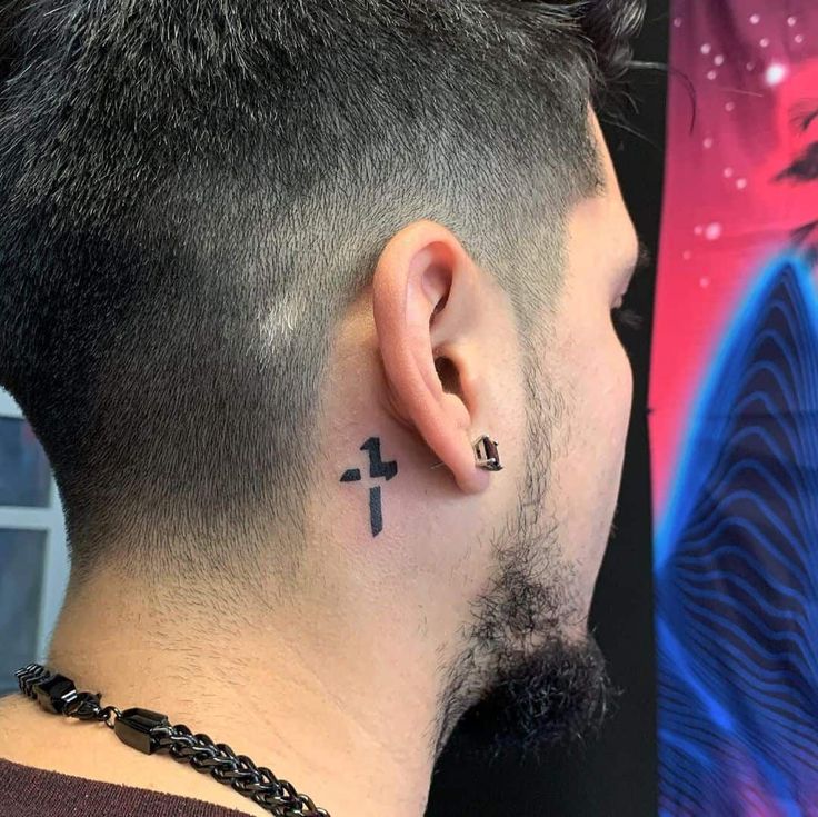 Details More Than 76 Male Cross Tattoo Behind Ear Best In Coedo Com Vn