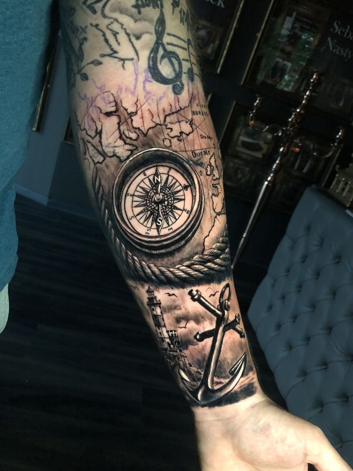 Details Of Nautical Compass Anchor Tattoo By Stefan Limited Availabilit Cool Forearm Tattoos