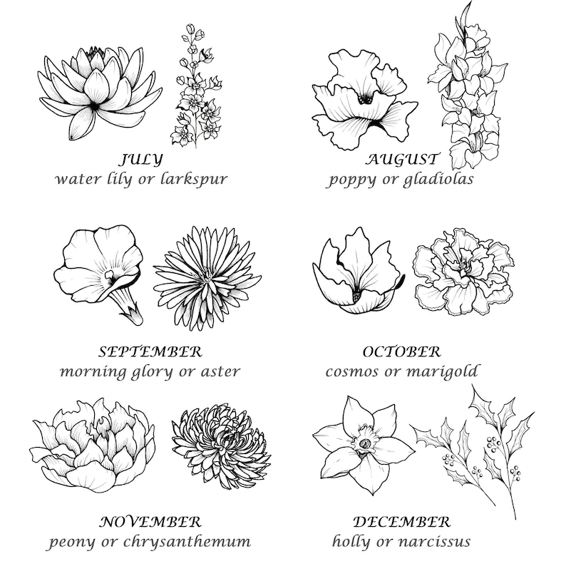 Digital Custom Birth Month Flower Tattoo Design Wildflower Family