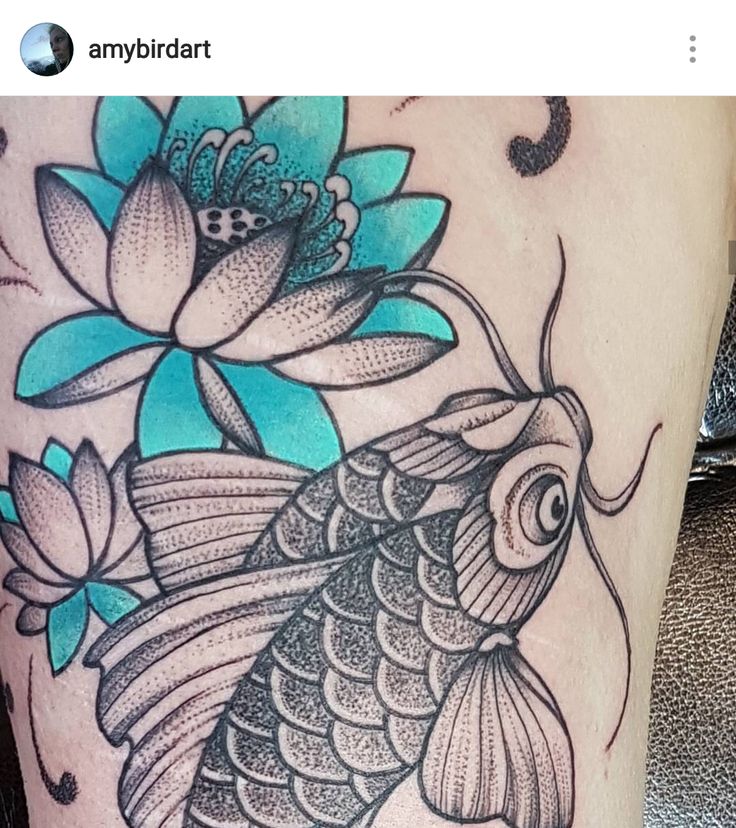 Dotwork Koi And Turquoise Teal Lotus Tattoo Amybirdart Facebook Amy