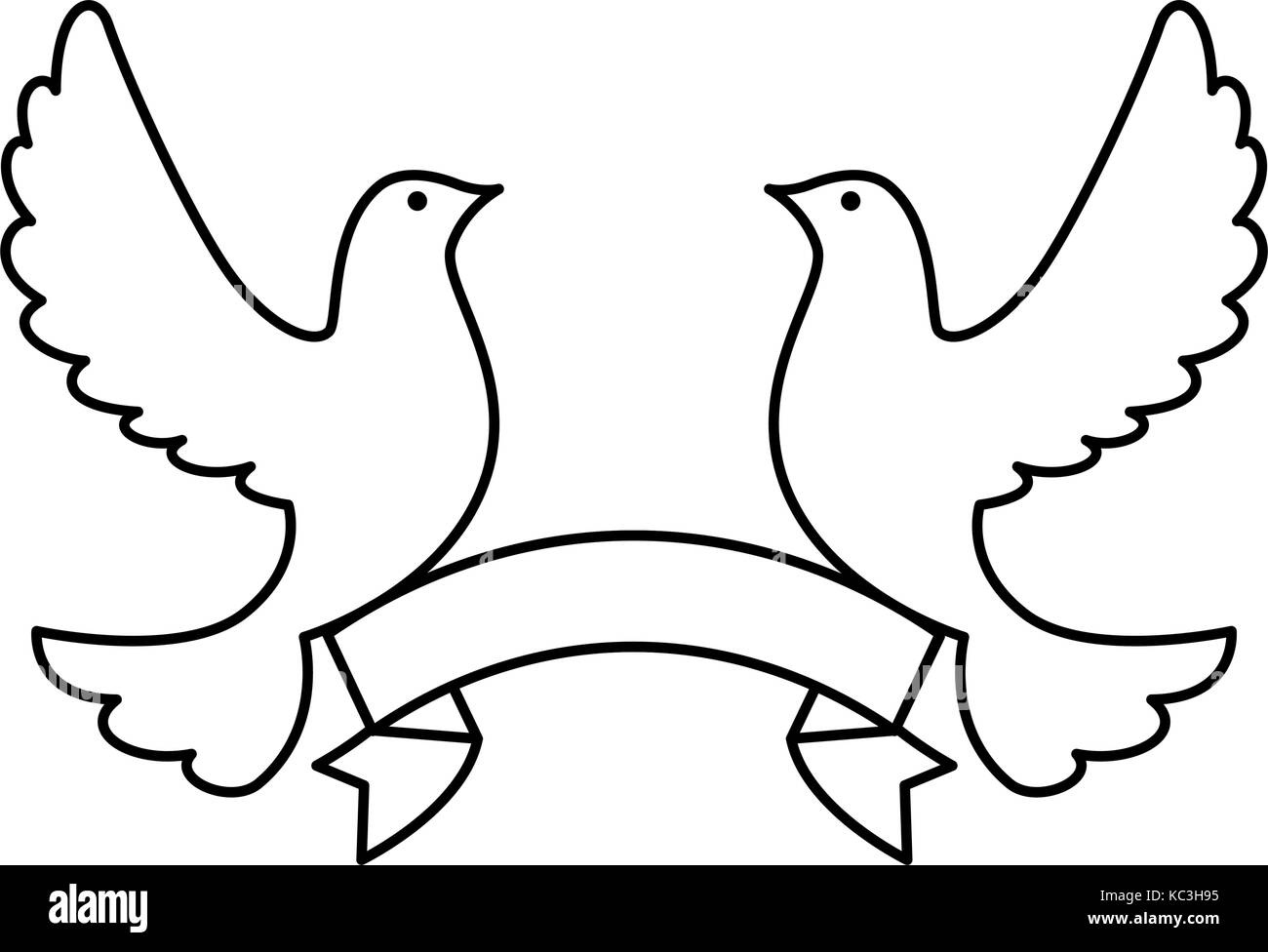 Doves Of Peace With Ribbon Vector Illustration Design Stock Vector