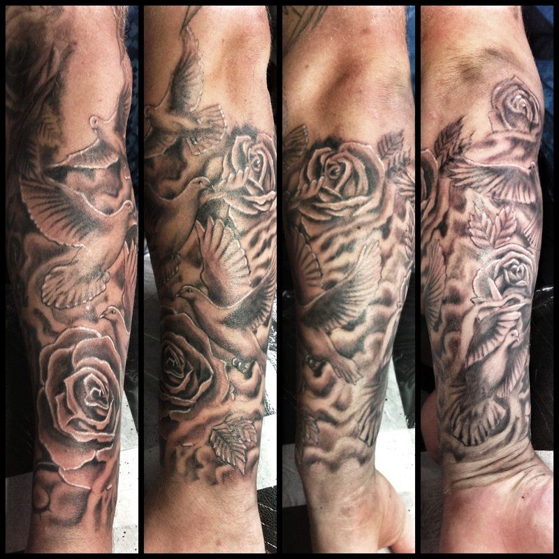 Doves Roses Inkfreakz Com Sleeve Tattoos Half Sleeve Tattoo Cloud