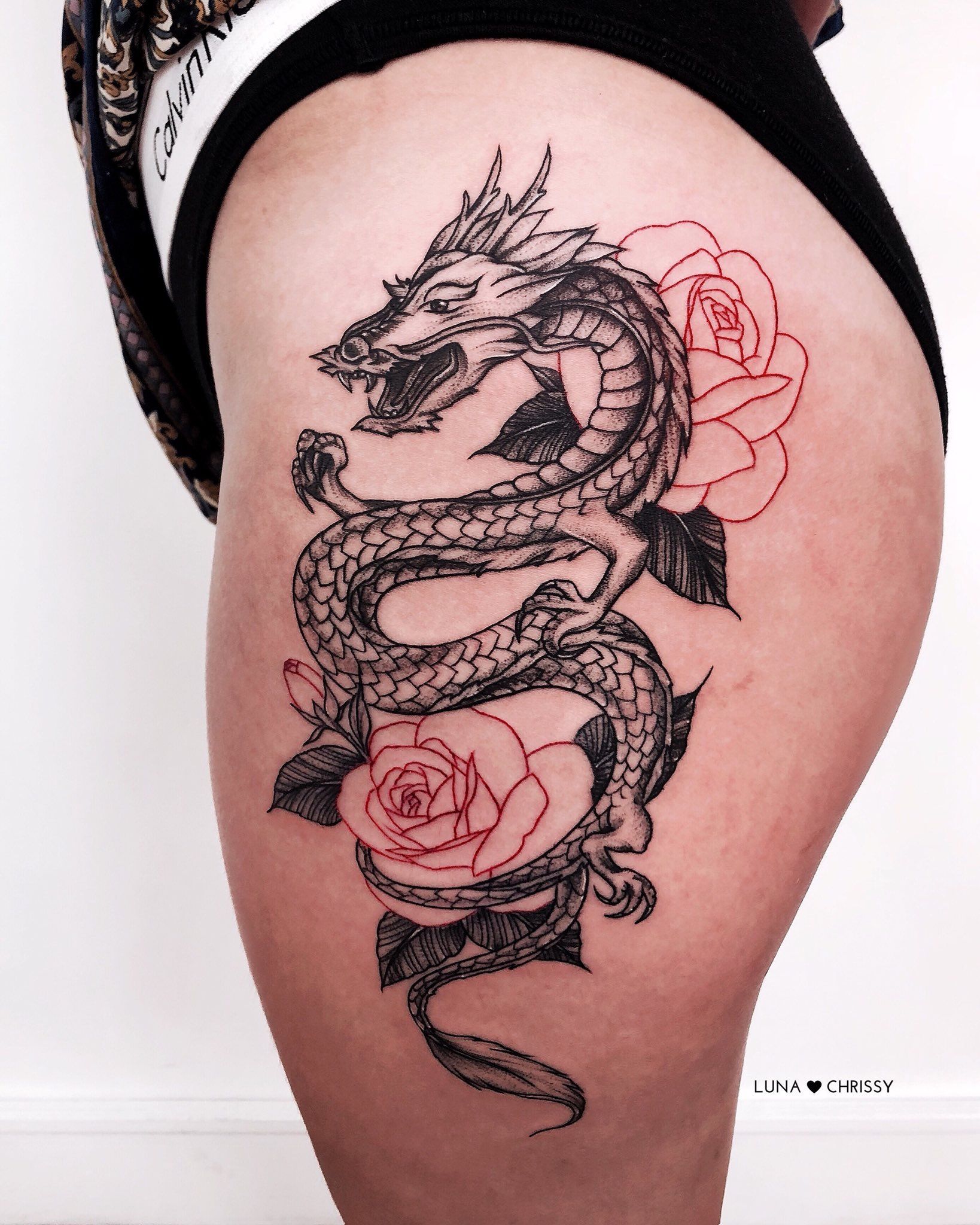 Dragon Tattoo On Thigh Woman Best Design Idea