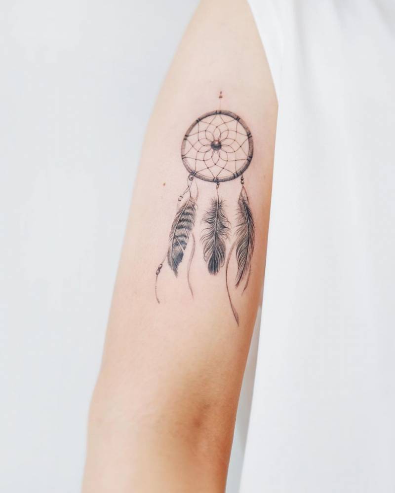 Dreamcatcher Tattoo Done On The Upper Arm