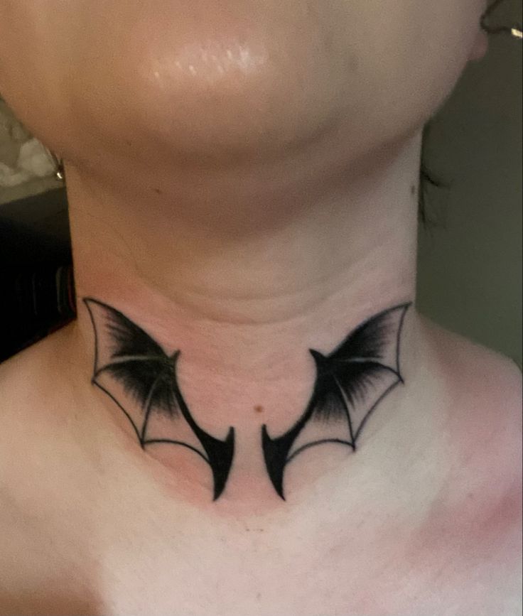 Elegant Bat Wings Neck Tattoo