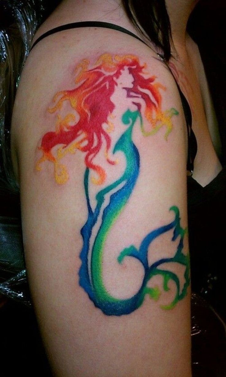 Elegant Coloured Watercolor Mermaid Tattoo On Half Sleeve Mermaid