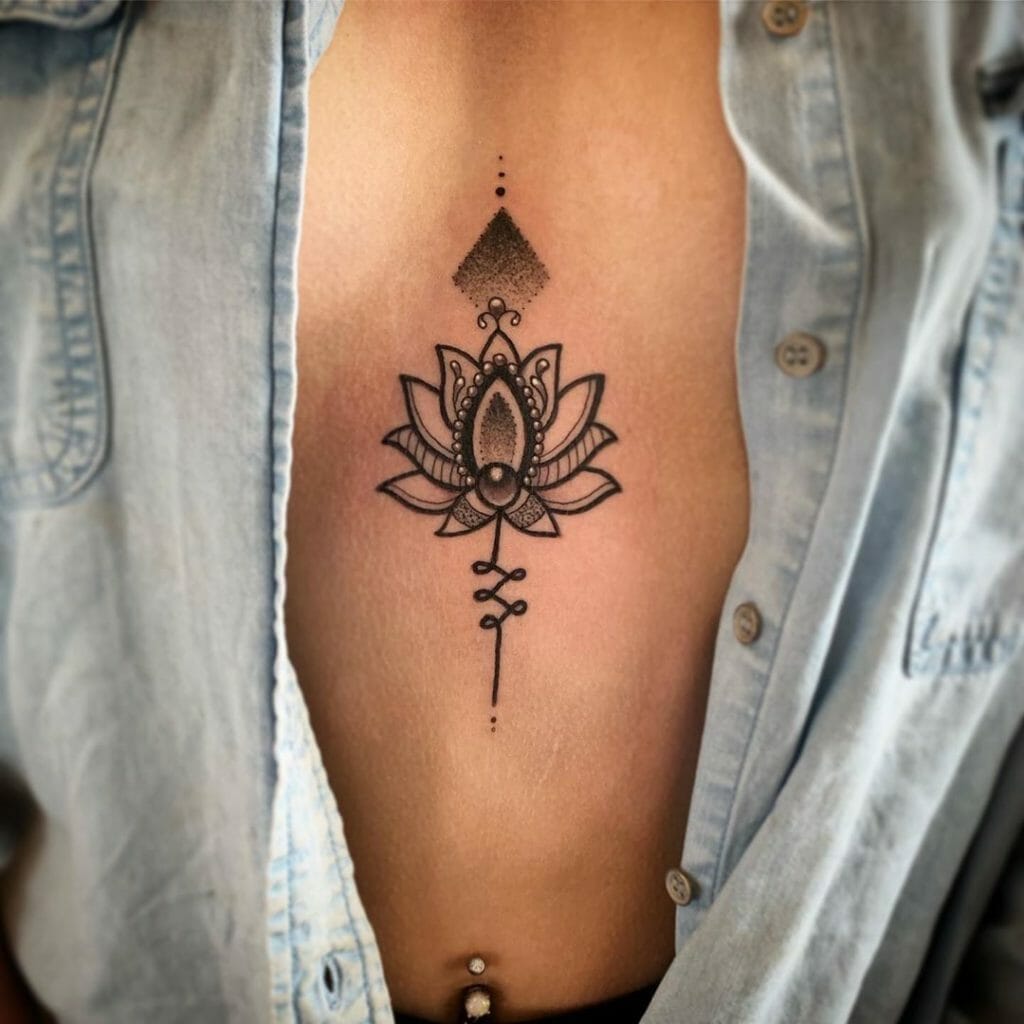 Elegant Floral Sternum Tattoo For Women