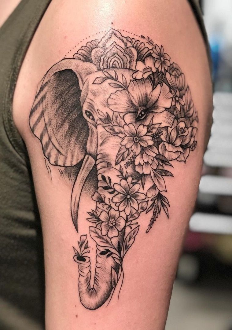 Elephant And Floral Tattoo Elephant Tattoo Design Forearm Tattoo