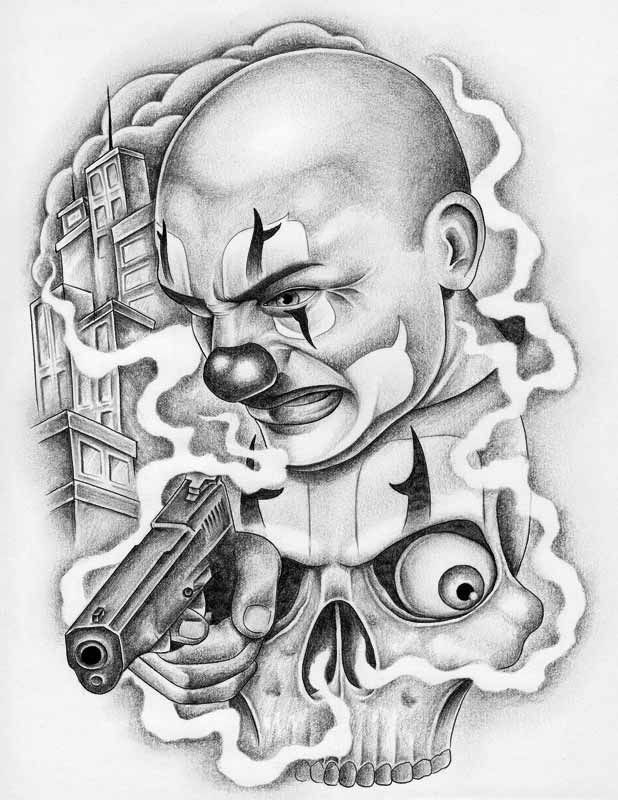 Evil Clown Gangster Tattoo Drawings