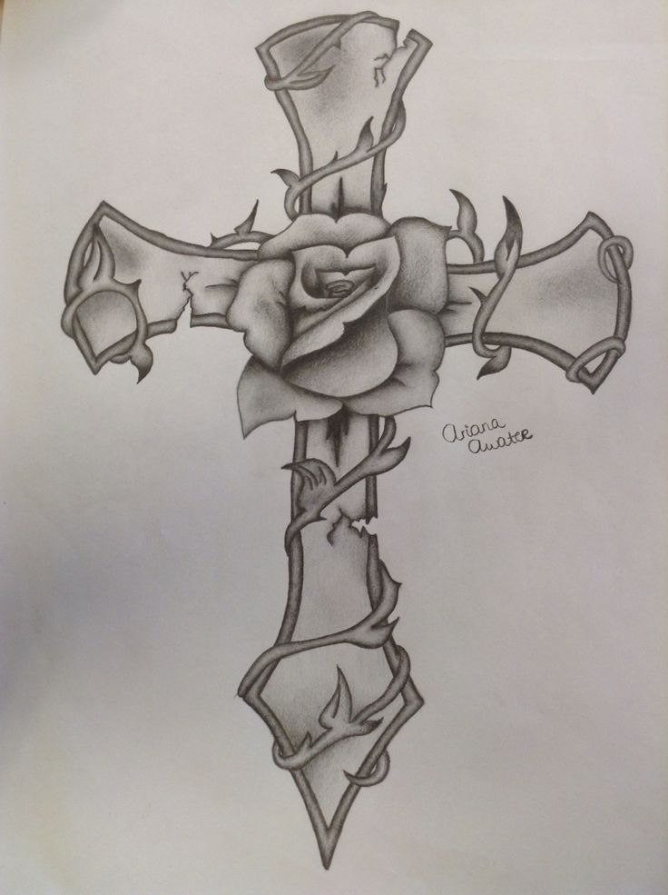 Fantasy Cross Rose Pencil Drawing Rose Drawing Tattoo Tattoo Design