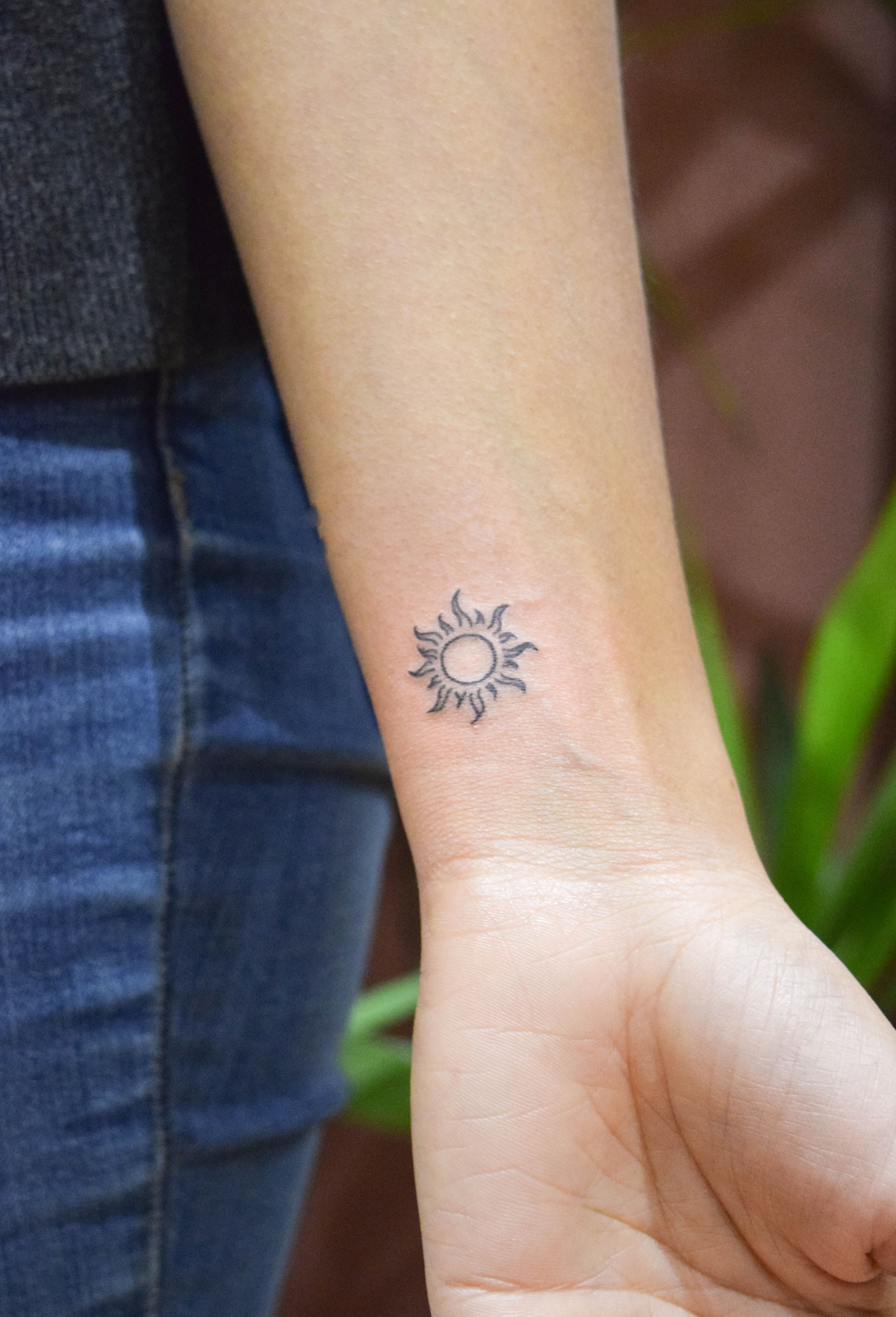 Fine Line Sun Tattoo Sun Tattoos Small Forearm Tattoos Sun Tattoo