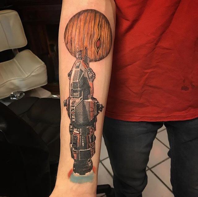 Finished Tattoo Rocinante Over Jupiter R Theexpanse