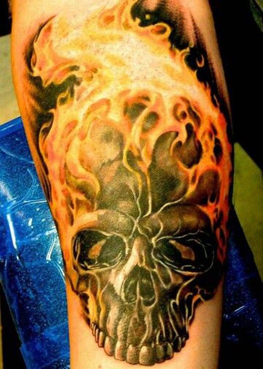 Flaming Skull Tattoos Inked Magazine Harley Tattoos Harley