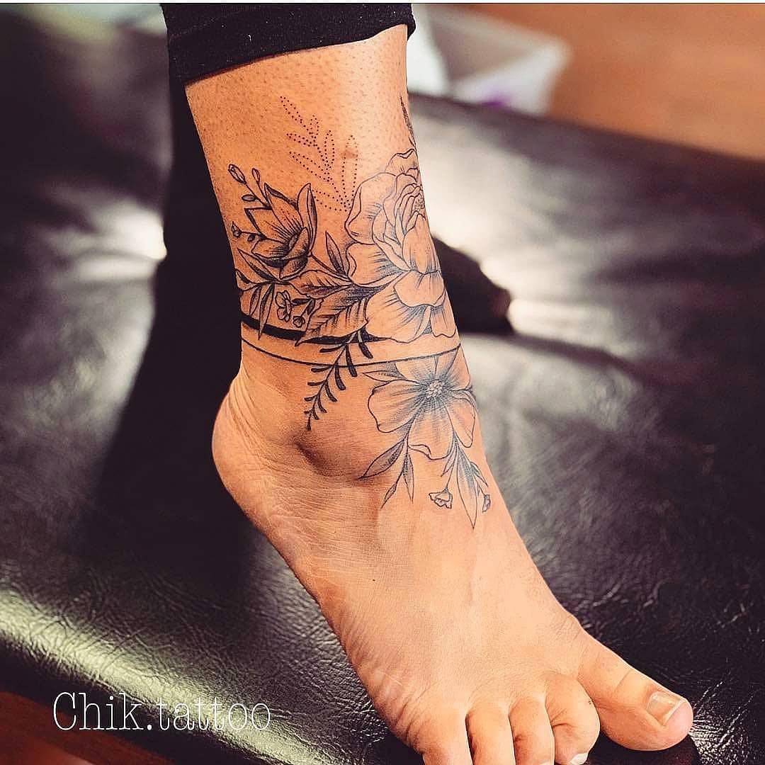 Floral Ankle Tattoo Wrap Around Dainty Floral Wrap Around Ankle Tattoo