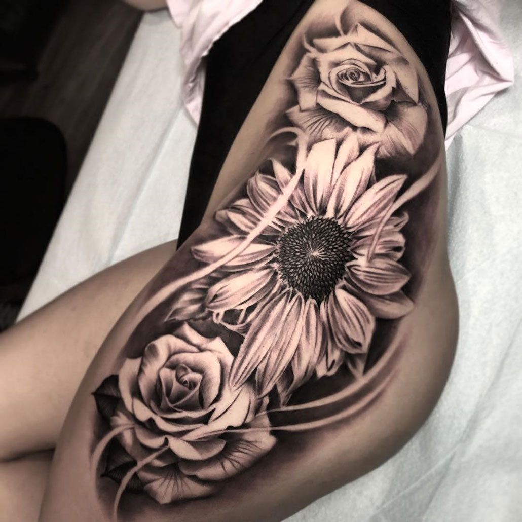 Flower Side Thigh Tattoos Peony Flower Thigh Tattoo Flower Thigh