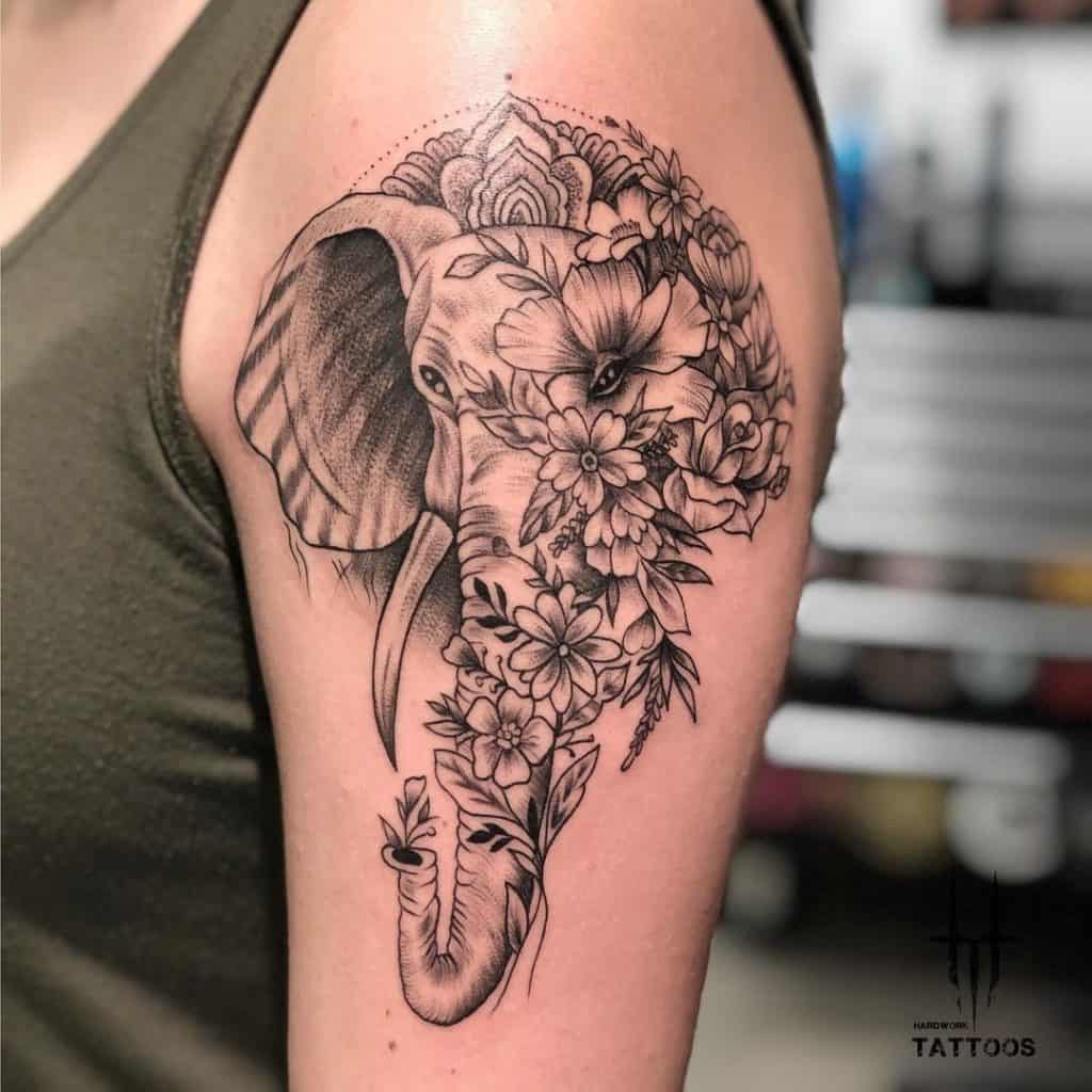 Flowers Tattoo Hip Black And White 15 Ideas Elephant Tattoos