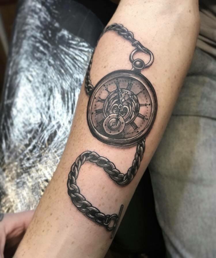 Stunning Fob Watch Tattoo Designs for Time Enthusiasts