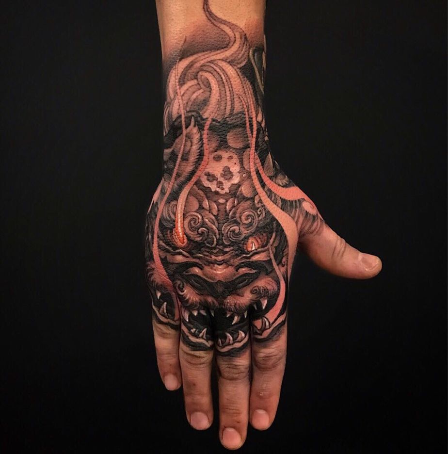 Foo Dog Hand Tattoo Unique Sleeve Design