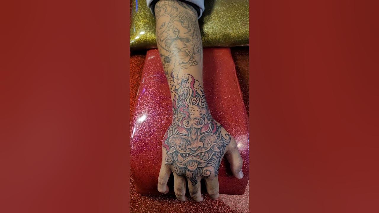 Freehand Foo Dog Hand Tattoo Youtube