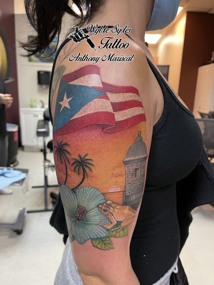 Full Color Puerto Rican Themed Tattoo Sleeve In 2021 Sleeve Tattoos