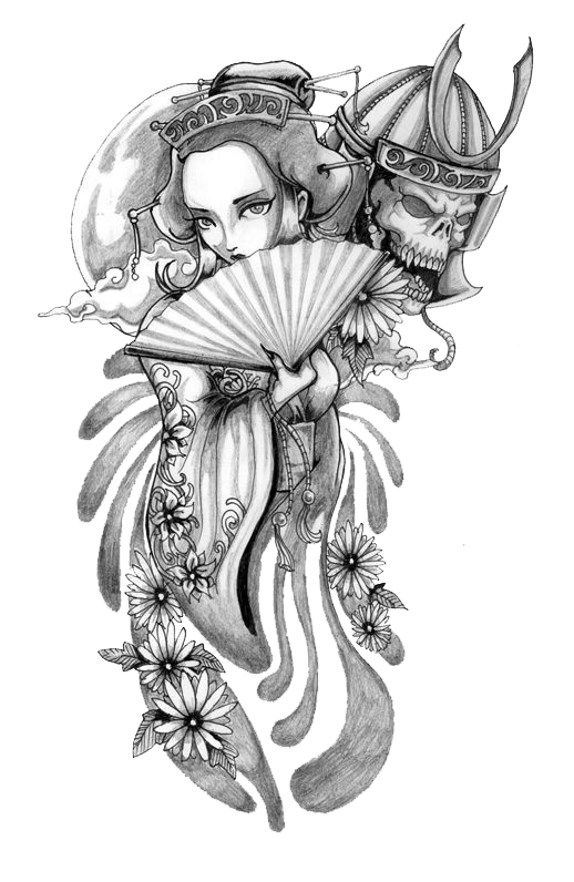 Geisha Tattoo Design White Background Png File Download High Resolution