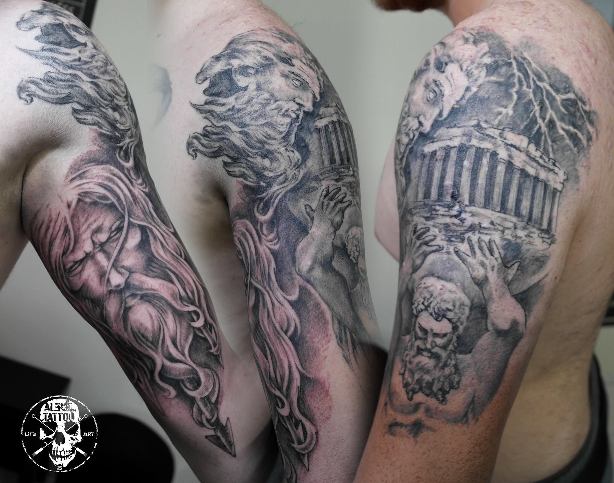 Greek Mythology Tattoo Atlas Poseidon Parthenon And Zeus By Alextattoo